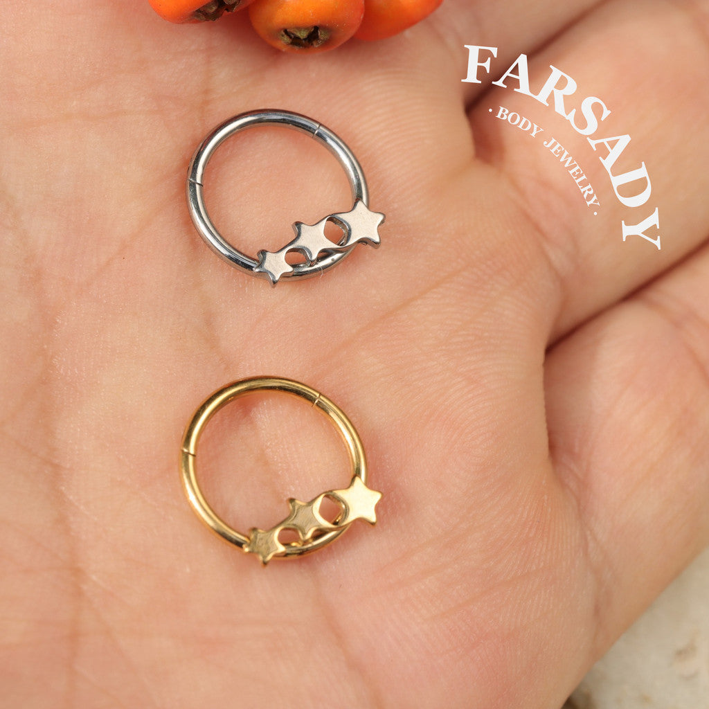 Linked Stars - ASTM F136 Titanium Hinged Clicker Hoop / Fits 16G Septum Ring Helix Conch Cartilage Earring