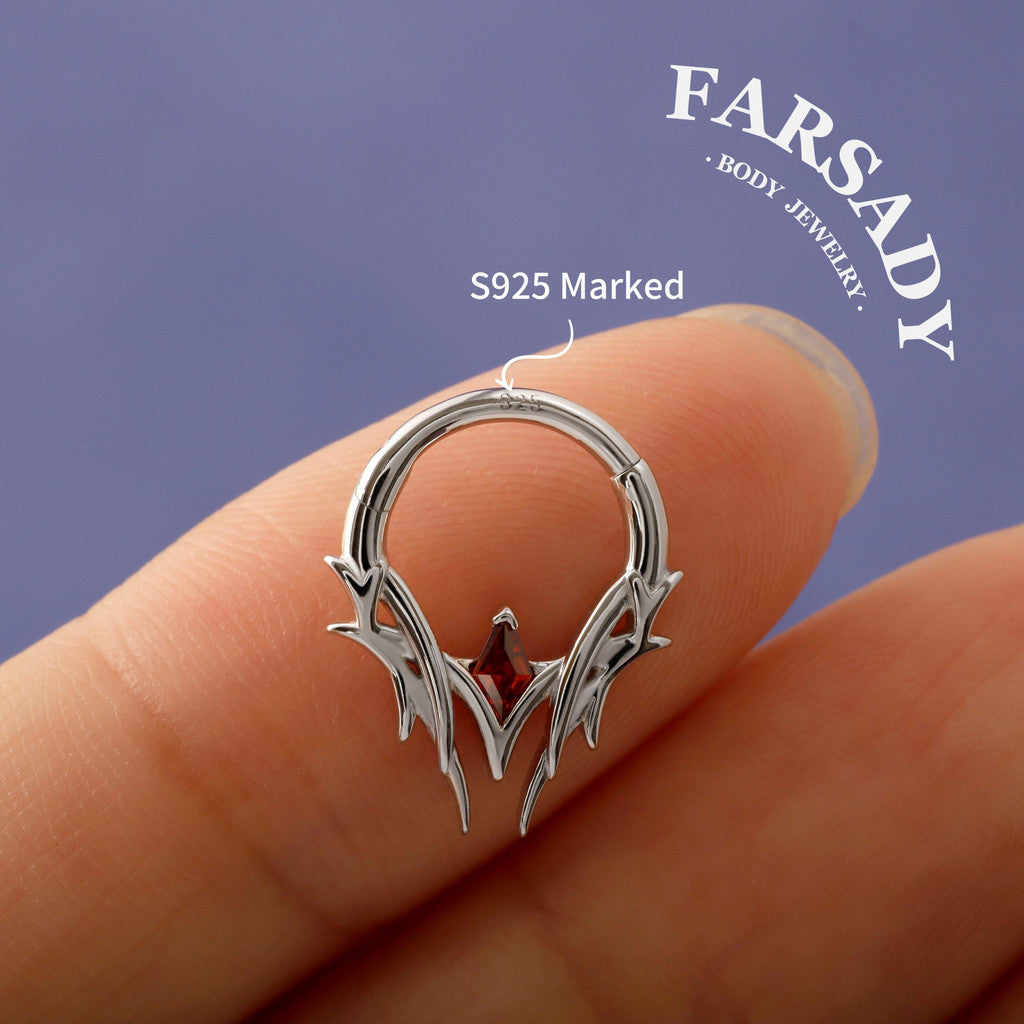 Crimson Spire - 925 Silver CZ Hinged Clicker Hoop / Fits 16G Septum Ring Helix Conch Daith Earring