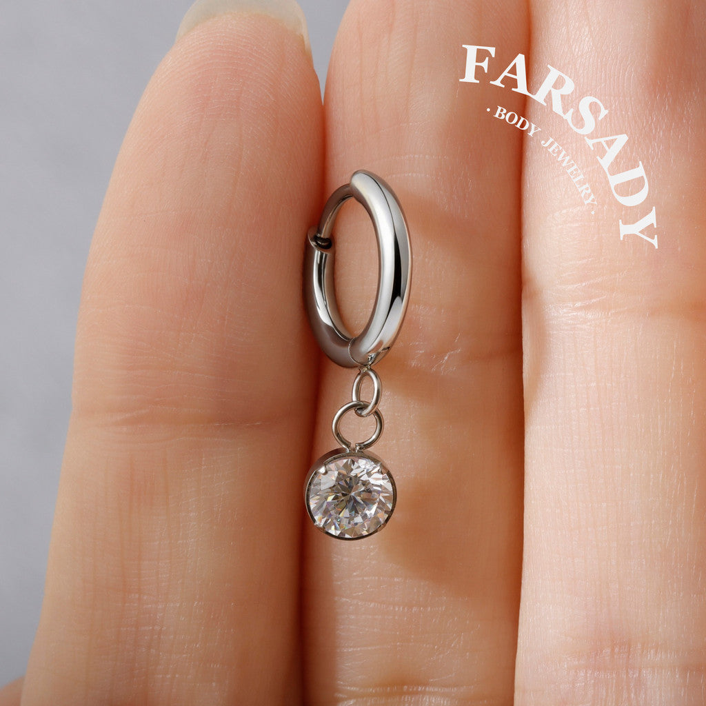 Drop Lume - F136 Titanium CZ Hinged Clicker Hoop / Fits 18G Helix Conch Cartilage Earring
