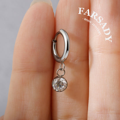 Drop Lume - F136 Titanium CZ Hinged Clicker Hoop / Fits 18G Helix Conch Cartilage Earring