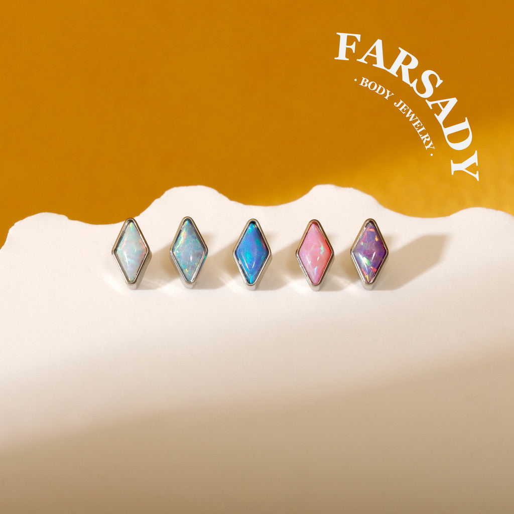 Rhombus Opalis - F136 Titanium Colorful Opal Replacement Tops / Fits Internal Thread Ear Studs