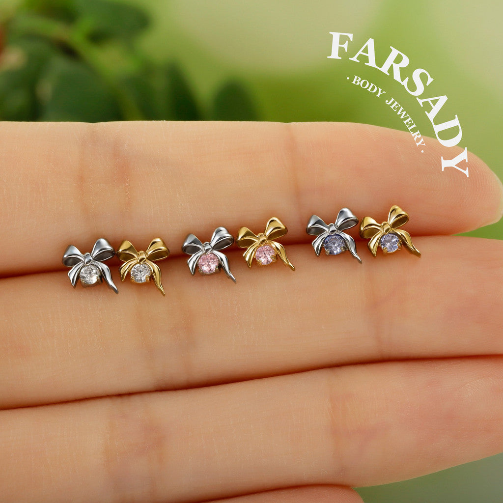 Silk Bow - F136 Titanium Internally Threaded Stud / Fits Cartilage Helix Tragus Lobe Nostril Piercing