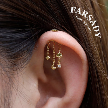 Moon Sphere  - Sterling Silver Push In Stud / Fits Vertical Helix Hidden Rook Earring