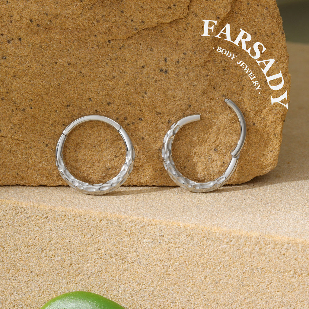 Hammered Tide - 316L Hinged Clicker Hoop / Fits 16G Septum Ring Helix Conch Cartilage Earring