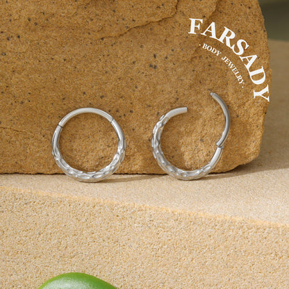 Hammered Tide - 316L Hinged Clicker Hoop / Fits 16G Septum Ring Helix Conch Cartilage Earring