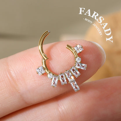 Crystal Crest - F136 Titanium Hinged Clicker Hoop / Fits 16G Septum Ring Helix Conch Cartilage Earring