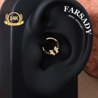 Noir Flutter - Solid 14K Gold Hinged Clicker Hoop / Fits 16G Septum Ring Helix Conch Cartilage Earring