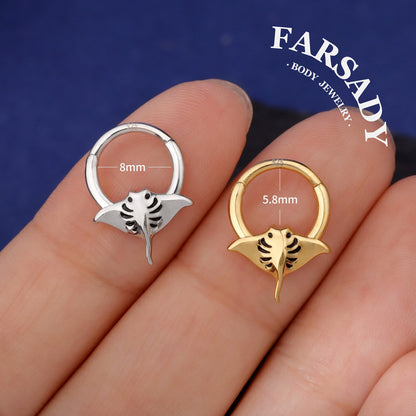 Ray Hush - Sterling Silver Hinged Clicker Hoop / Fits 16G Septum Ring Helix Conch Daith Earring