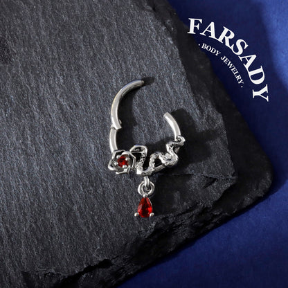 Snake Rose Septum Ring 16g, 316L Septum Jewelry, Gold Daith Jewelry,Dangle Septum Clicker   Helix/Tragus/Rook Cartilage Hoop, Halloween Gift