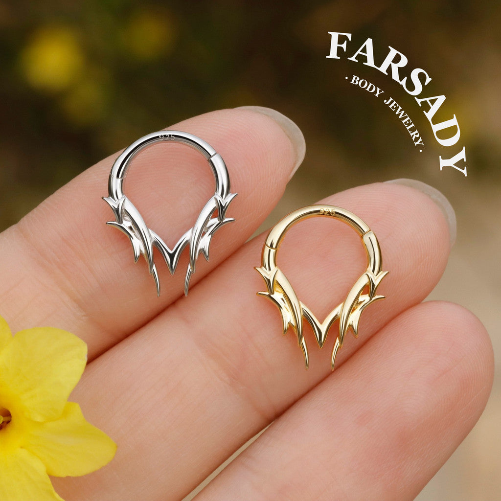 16G Sterling Silver Thron Septum Ring in Sterling Silver, Own Design Daith Hoop Earring, Minimalist Hinged Septum Jewelry, 1.2*8mm Helix Conch Lobe Tragus Ring