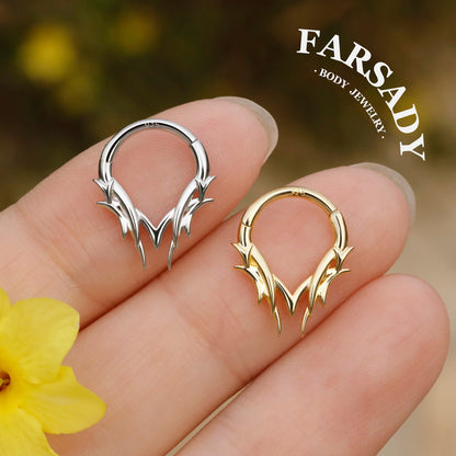 16G Sterling Silver Thron Septum Ring in Sterling Silver, Own Design Daith Hoop Earring, Minimalist Hinged Septum Jewelry, 1.2*8mm Helix Conch Lobe Tragus Ring