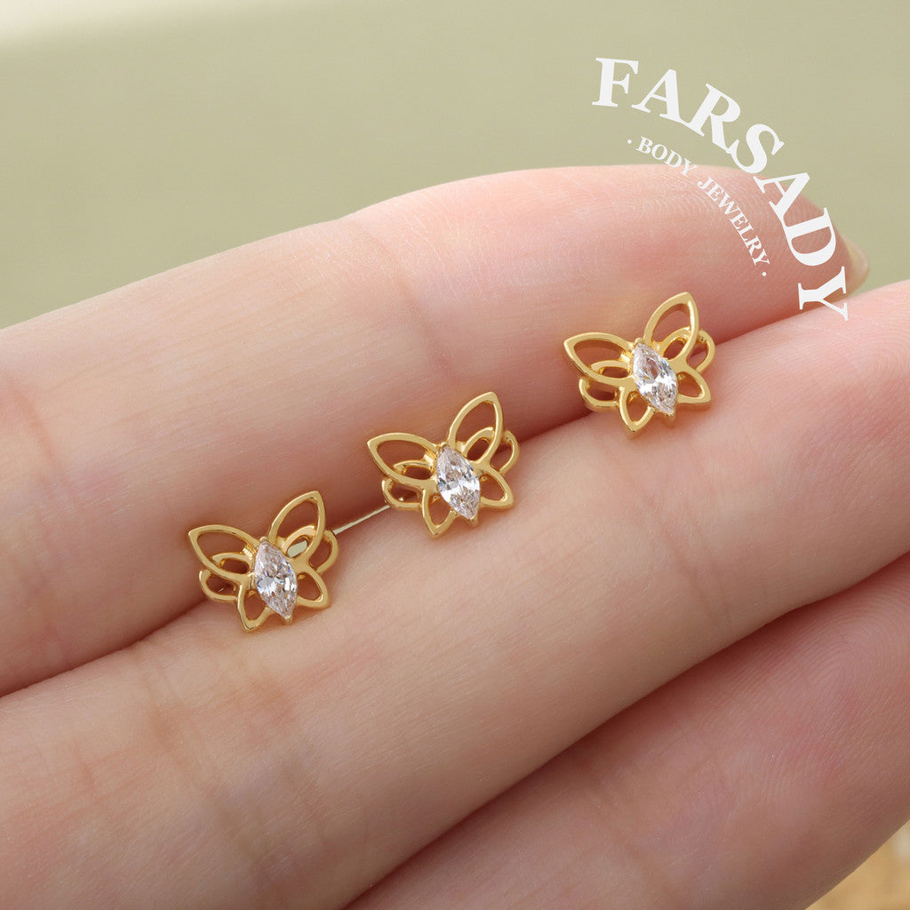 Hollow Butterfly - F136 Titanium Internally Threaded Stud / Fits Cartilage Helix Tragus Lobe Nostril Piercing