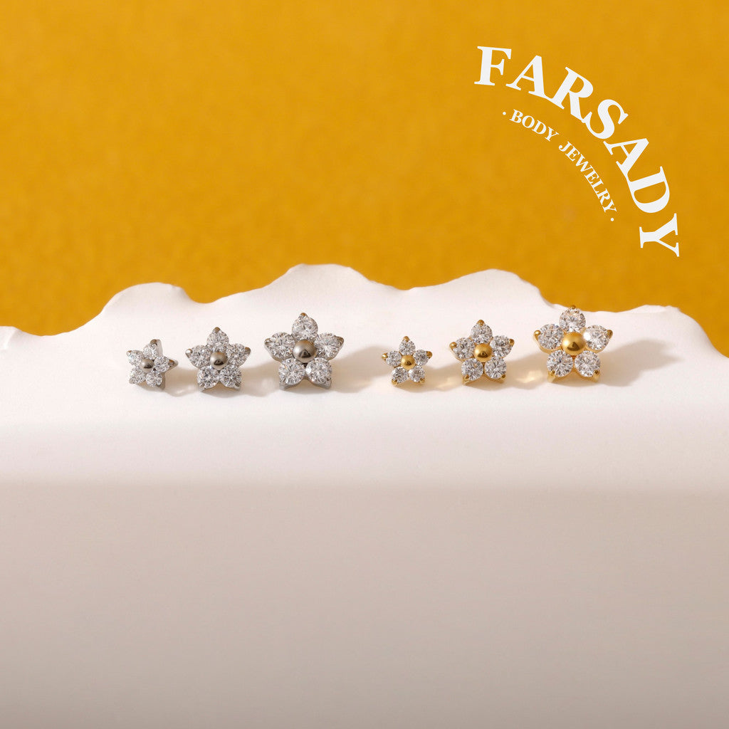 Petal Spark - F136 Titanium Replacement Tops / Fits Internal Thread Ear Studs