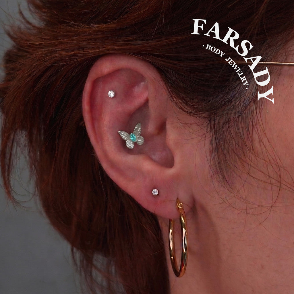 Jade Moth - F136 Titanium Internally Threaded Stud / Fits Cartilage Helix Tragus Lobe Nostril Piercing