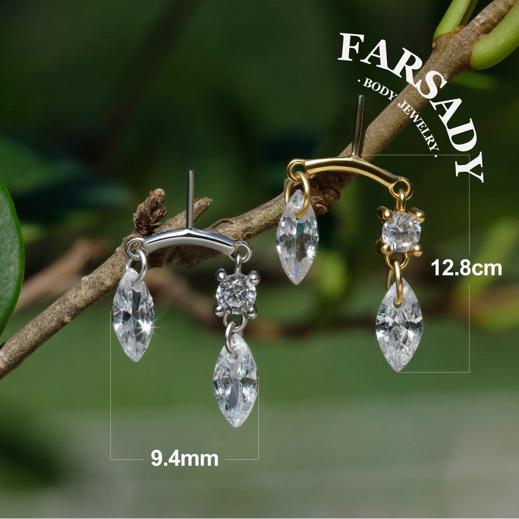 Marquise Twin - 925 Silver Threadless Stud / Fits Vertical Helix Hidden Rook Earring