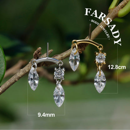 Marquise Twin - 925 Silver Threadless Stud / Fits Vertical Helix Hidden Rook Earring