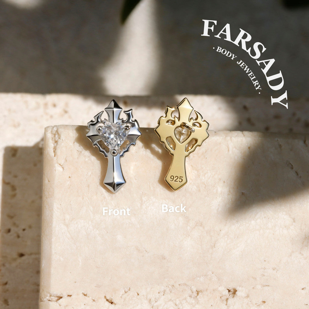 Sacred Heart - 925 Silver Threadless Stud / Fits Cartilage Helix Tragus Lobe Nostril Piercing