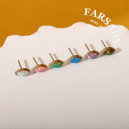 Marquise Opal - F136 Titanium Colorful Opal Replacement Tops / Fits Threadless Ear Studs