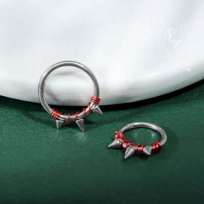 Crimson Bind - Red Wire Spike Hinged Clicker Hoop / Fits 16G Septum Ring Helix Conch Cartilage Earring
