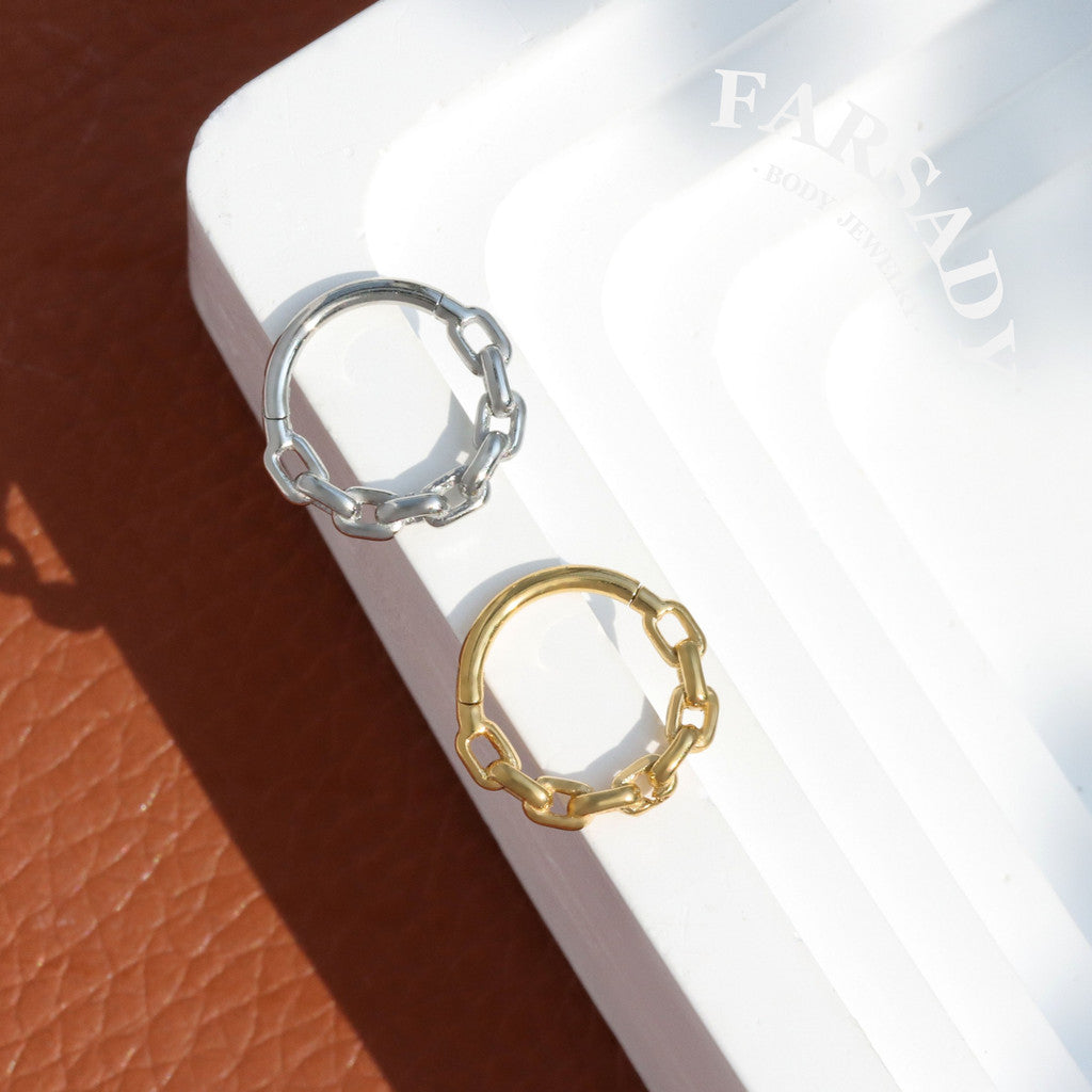 Chain Loop - CZ Hinged Clicker Hoop / Fits 16G Septum Ring Helix Conch Cartilage Earring