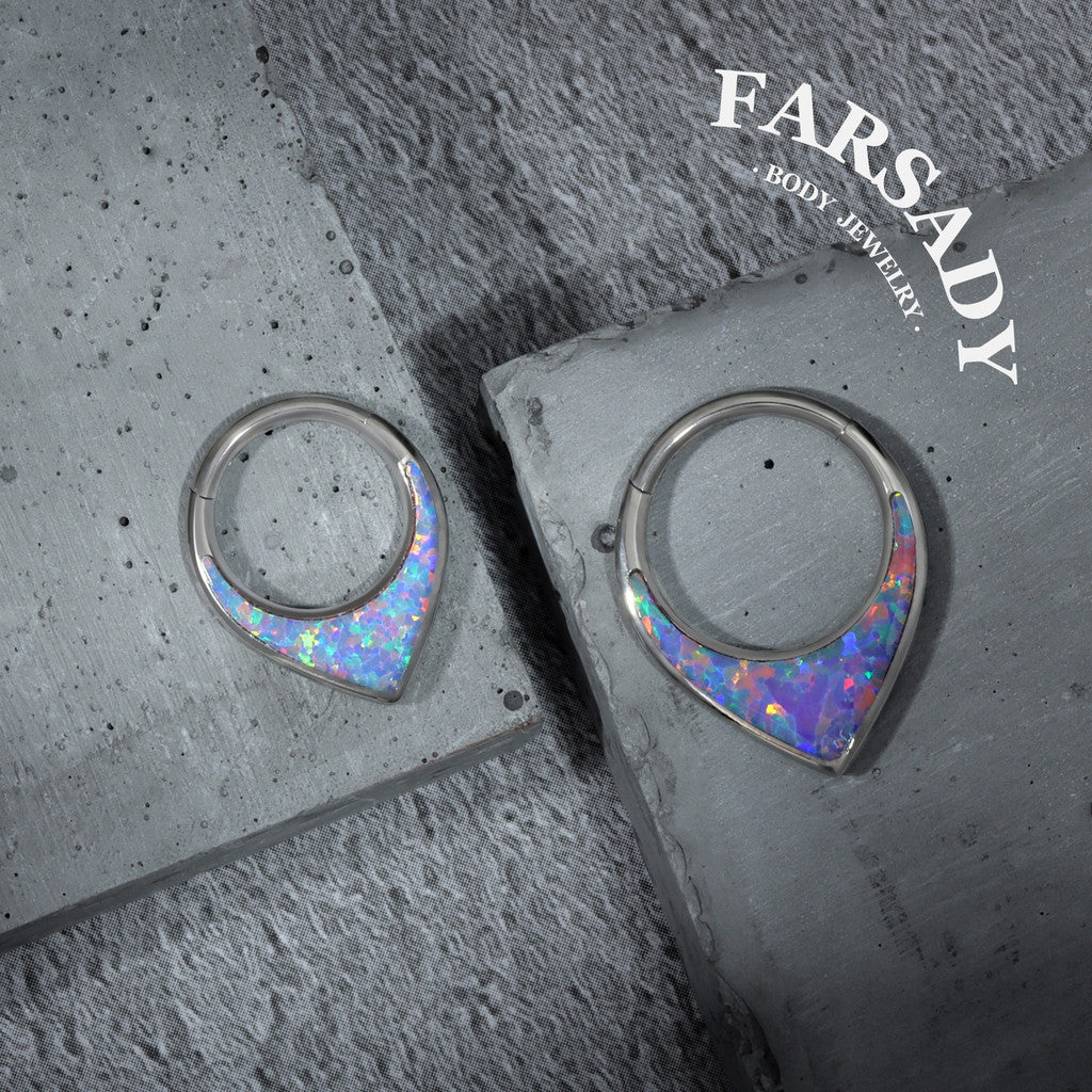 Opal Tear - ASTM F136 Titanium Hinged Clicker Hoop / Fits 16G Septum Ring Helix Conch Cartilage Earring