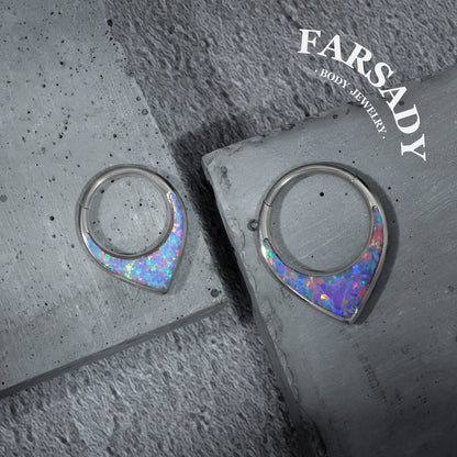Opal Tear - ASTM F136 Titanium Hinged Clicker Hoop / Fits 16G Septum Ring Helix Conch Cartilage Earring