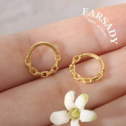 Chain Loop - CZ Hinged Clicker Hoop / Fits 16G Septum Ring Helix Conch Cartilage Earring