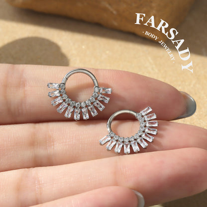 Sun Burst - F136 Titanium Hinged Clicker Hoop / Fits 16G Septum Ring Helix Conch Cartilage Earring