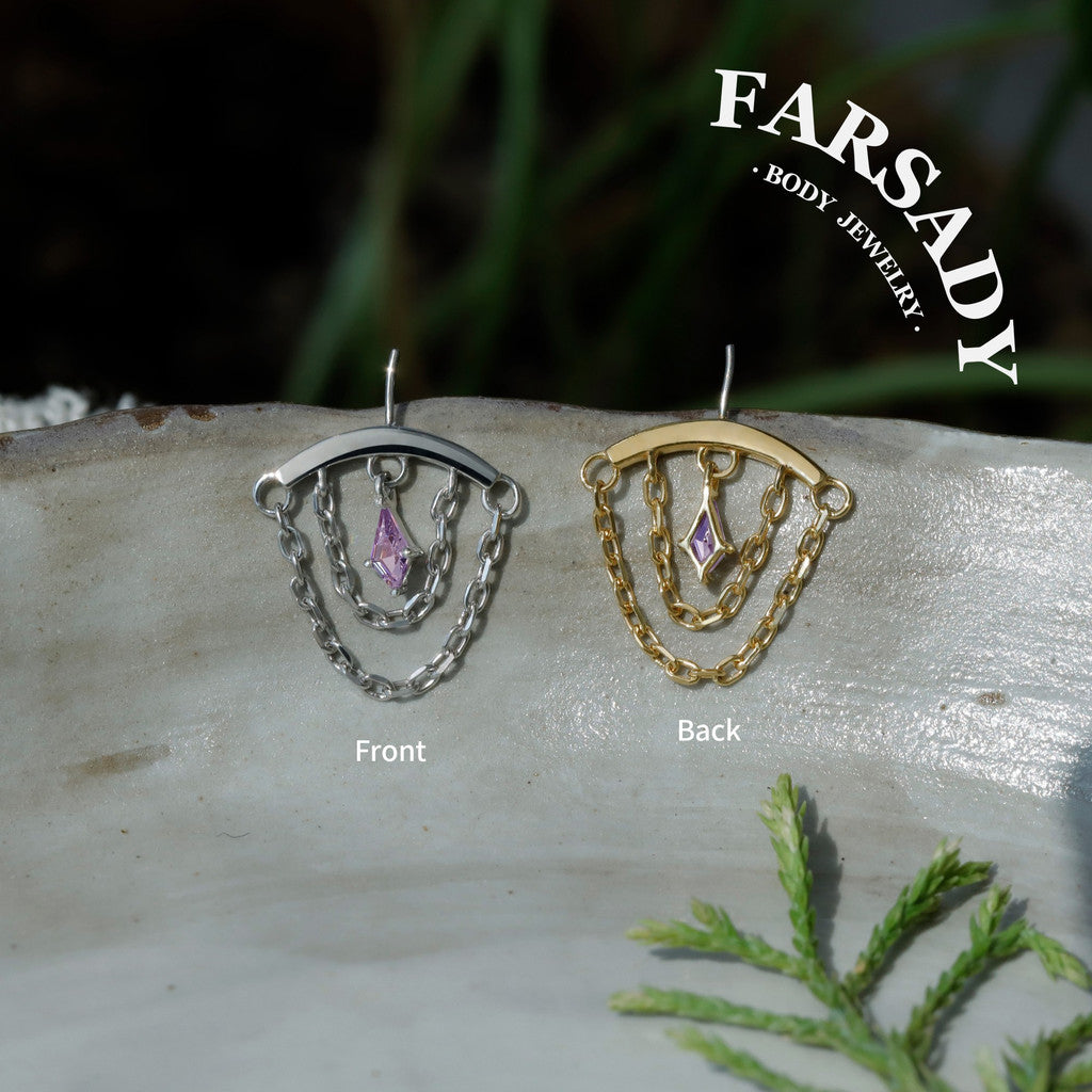 Double Veil - 925 Silver Threadless Stud / Fits Vertical Helix Hidden Rook Earring