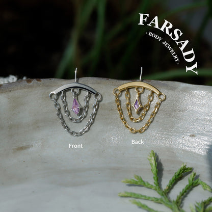 Double Veil - 925 Silver Threadless Stud / Fits Vertical Helix Hidden Rook Earring