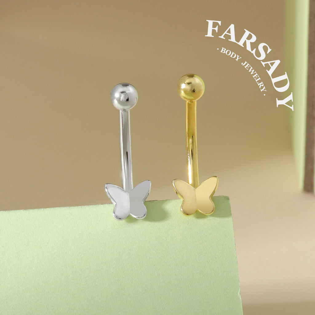 Plain Silver Butterfly - 925 Silver Belly Button Ring / Fits 14G Navel Piercing