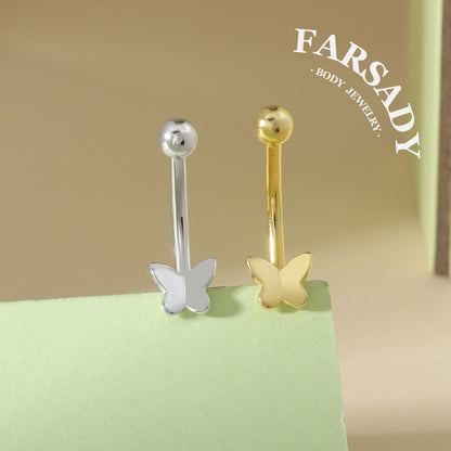 Plain Silver Butterfly - 925 Silver Belly Button Ring / Fits 14G Navel Piercing