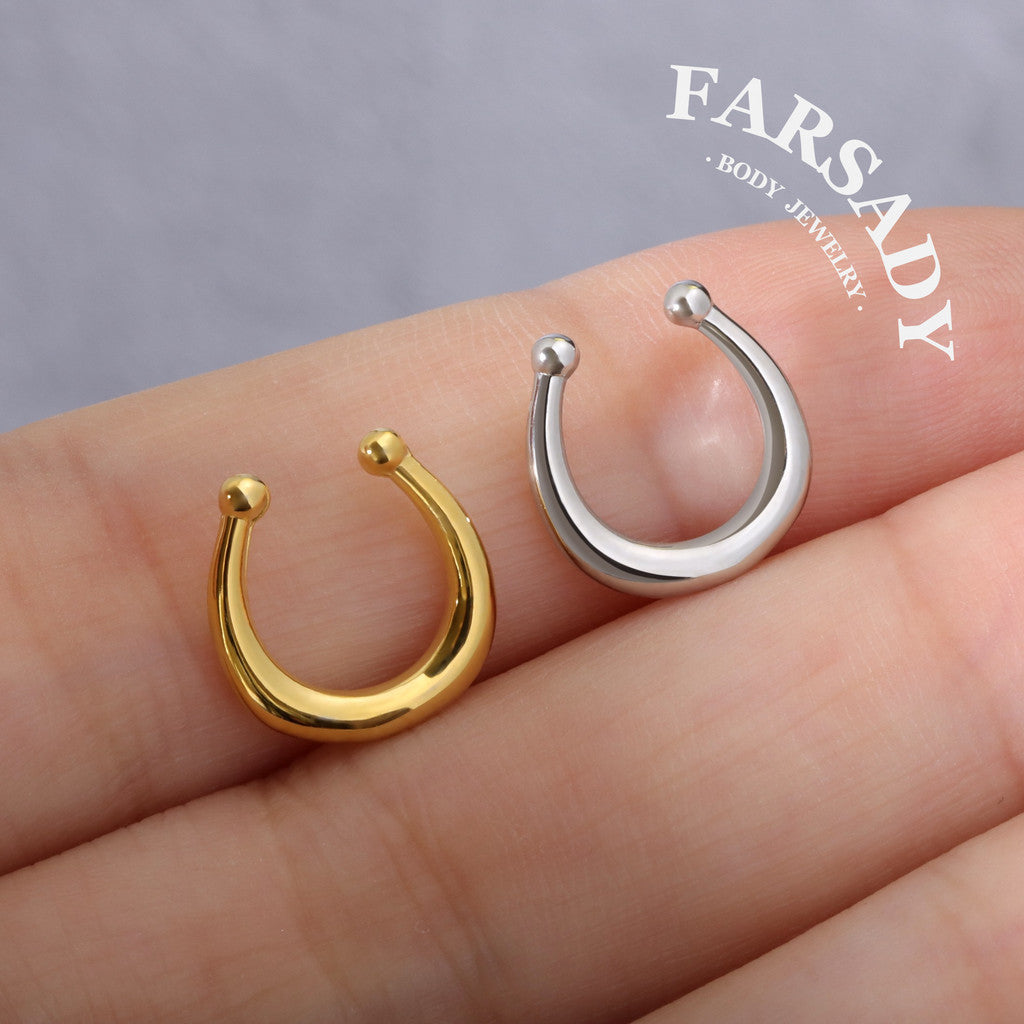 Minimal Unadorned Hoof - 316L Fake Nose Ring C-Hoop Piercing / Fit Non-Pierced Septum Ring