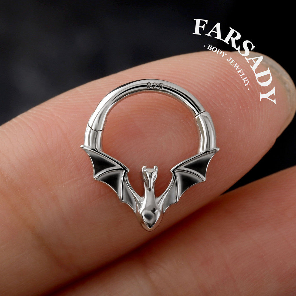 Sterling Silver Fly Dragon Hinged Septum Clicker, 18k Plated Gold Dragon Daith Hoop Earring, 16G 8mm Helix Piercing Jewelry, Orginal Design