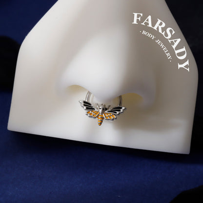 16G Death Moth Daith Earring| 316L Steel Septum Ring| Gold Septum Clicker| Helix Piercing Jewelry| Gothic Tragus Hoop | Skull Moth Halloween