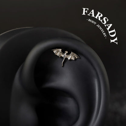 Titanium Flying Dragon Threadless Push In Helix Stud, Hypoallergenic Flat Back Tragus Piercing Jewelry, 16G/18G/20G Cartilage Studs