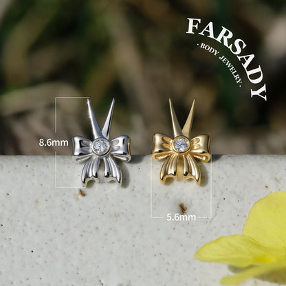 Rebel Ribbon Threadless Push In Tragus Stud, Sterling Silver Cartilage Stud, Flat Back Titanium Post, Design Flower Helix/ Lobe/ Lip Earring