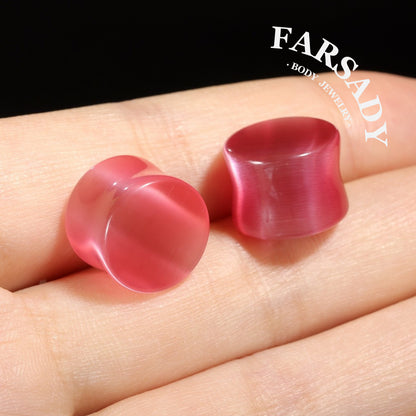 Pink Cat's Eye Stone Ear Plug Earrings 6mm-14mm Ear Gauges Stone Ear Stretchers Stretched Ears Lobe Piercing Body Jewelry