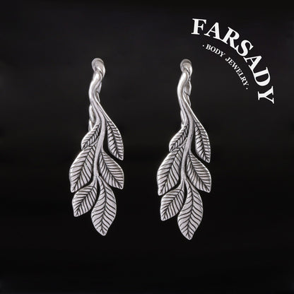 Thin Leaf - 316L Hanging Style Ear Weights / Fits 4G 2G Stretched Ear Lobes Tunnels Plugs