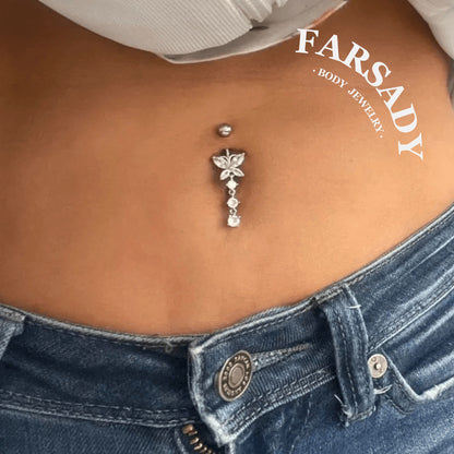 Butterfly Glimmer Trail - CZ Dangle Belly Button Ring / Fits 14G Navel Piercing