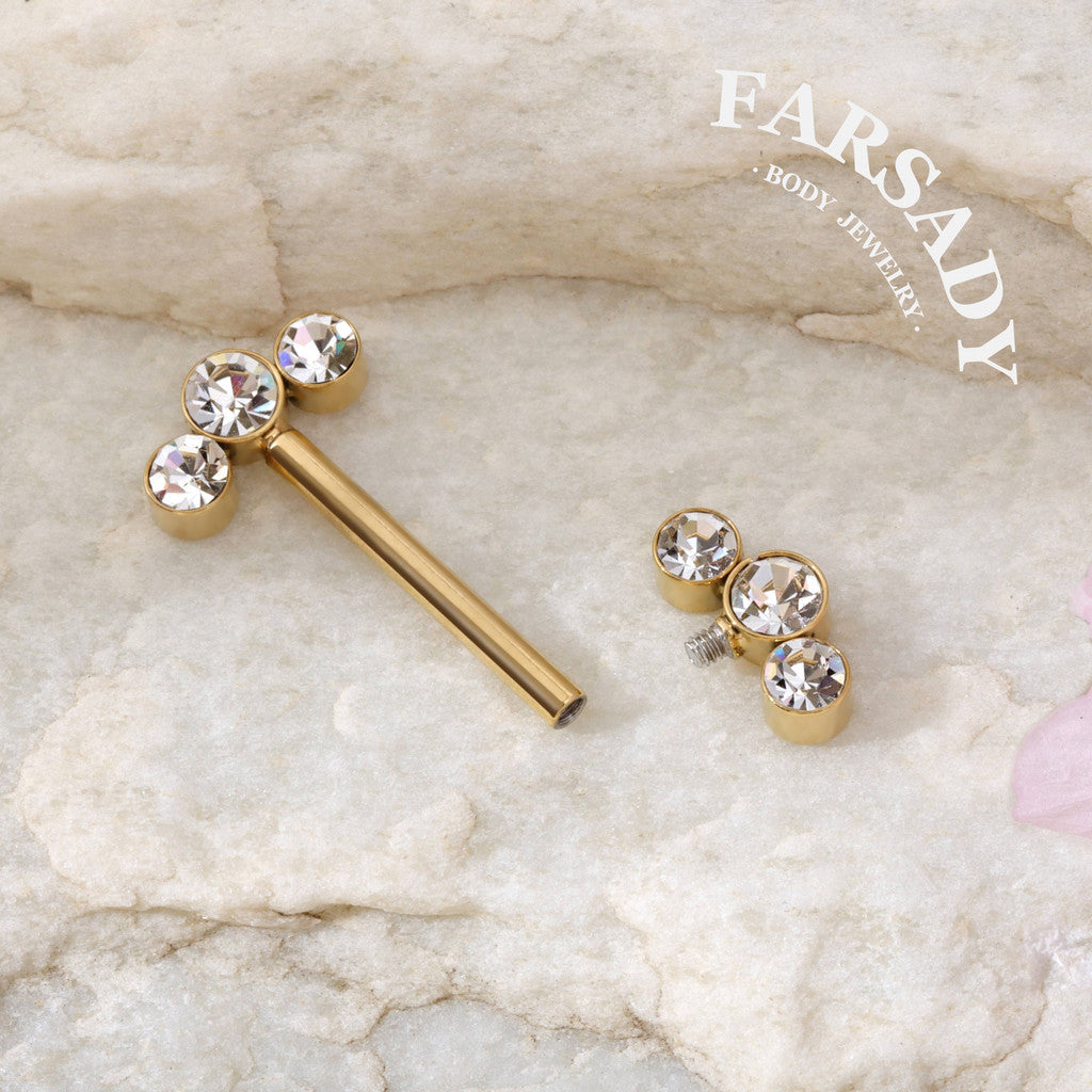 Triple Zircon - 2PCS Clear CZ Straight Barbell / Fits 16G Chest Piercing Nose Bridge