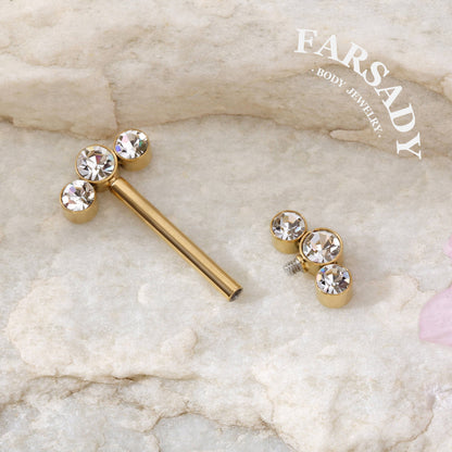 Triple Zircon - 2PCS Clear CZ Straight Barbell / Fits 16G Chest Piercing Nose Bridge