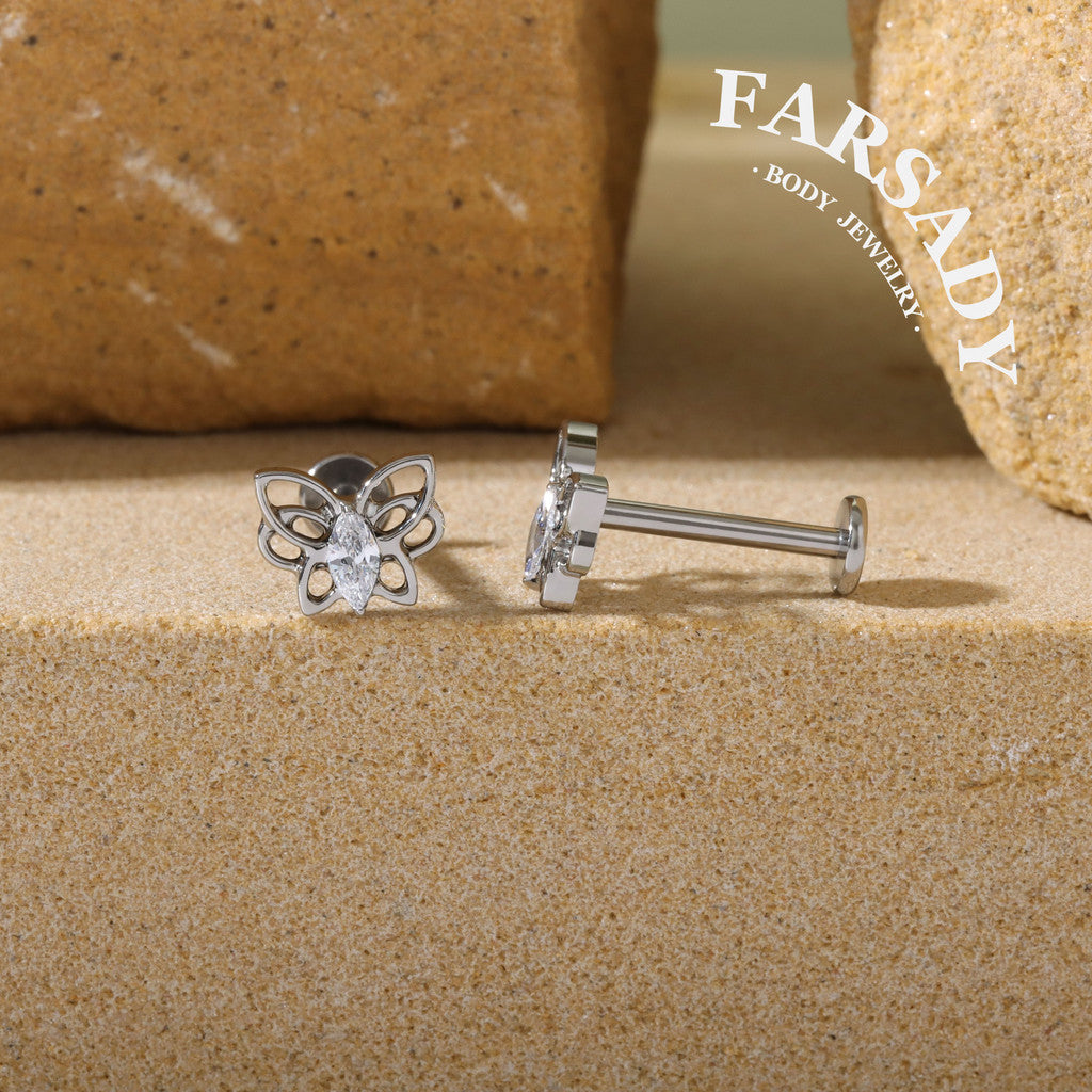Hollow Butterfly - F136 Titanium Internally Threaded Stud / Fits Cartilage Helix Tragus Lobe Nostril Piercing