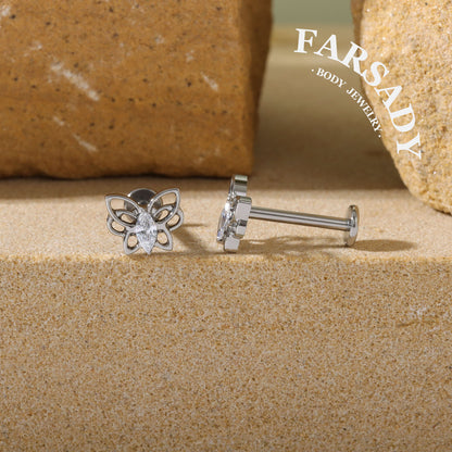 Hollow Butterfly - F136 Titanium Internally Threaded Stud / Fits Cartilage Helix Tragus Lobe Nostril Piercing