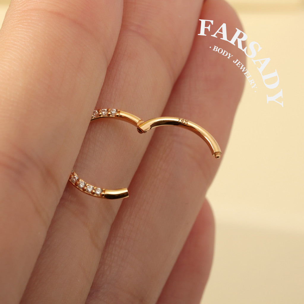 Gold Spark - Solid 14K Gold Hinged Clicker Hoop / Fits 16G Septum Ring Helix Conch Cartilage Earring