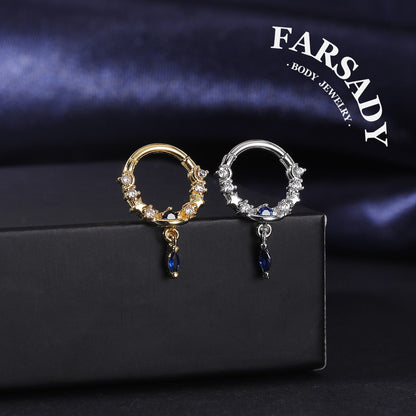 Star Tear - CZ Dangle Hinged Clicker Hoop / Fits 16G Septum Ring Helix Conch Cartilage Earring