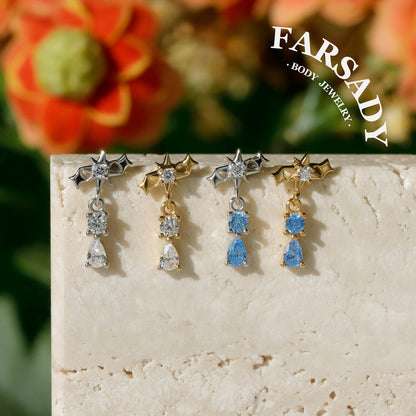 Starfall - 925 Silver Threadless Stud / Fits Cartilage Helix Tragus Lobe Earring