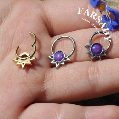 Purple Solis - Opal Hinged Clicker Hoop / Fits 16G Septum Ring Helix Conch Cartilage Earring