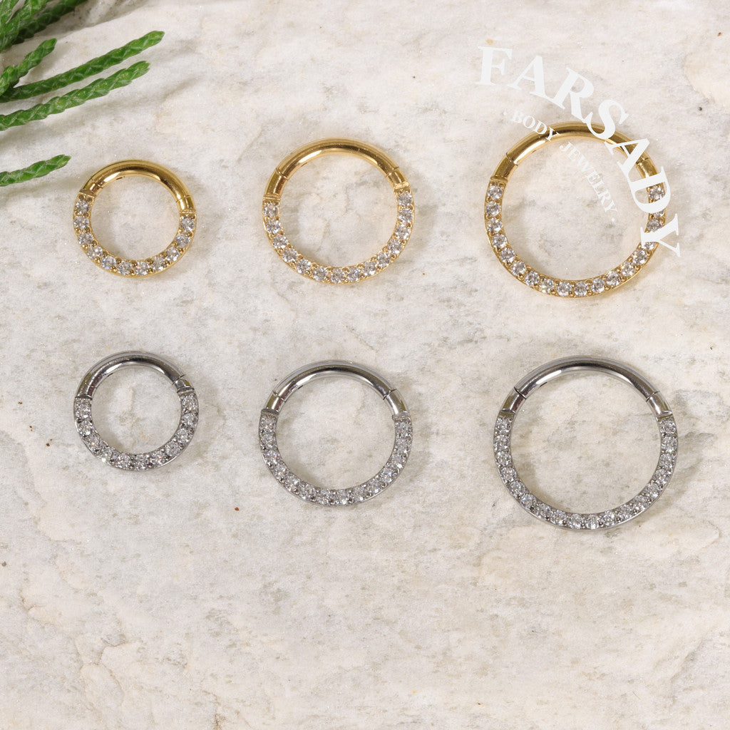 Circle Gleam - CZ Hinged Clicker Hoop / Fits 18G Nose Ring Helix Conch Cartilage Earring