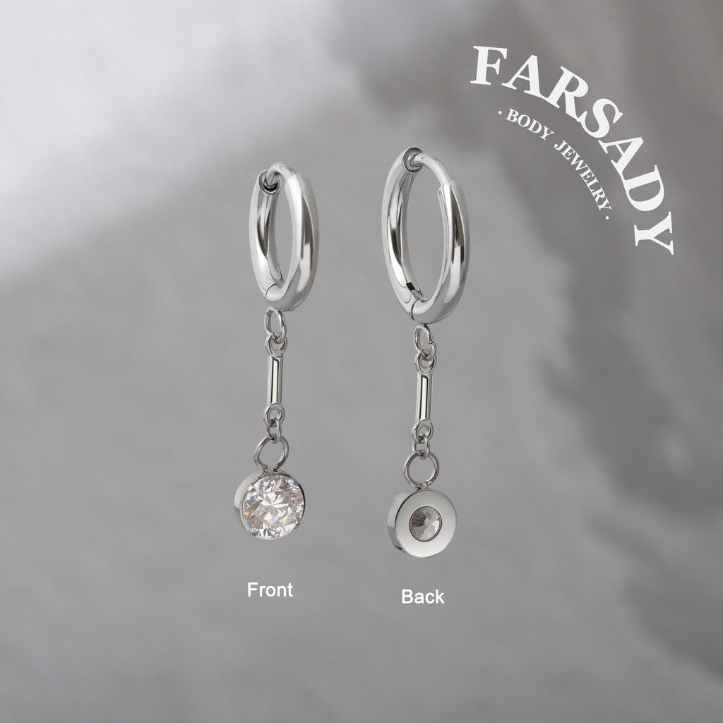 Lunar Pendulum - F136 Titanium CZ Hinged Clicker Hoop / Fits 18G Helix Conch Cartilage Earring